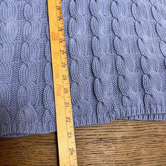 LL Bean Womens Sweater 100% Cotton Mock Neck Chunky Cable Knit Blue Medium - Picture 12 of 16
